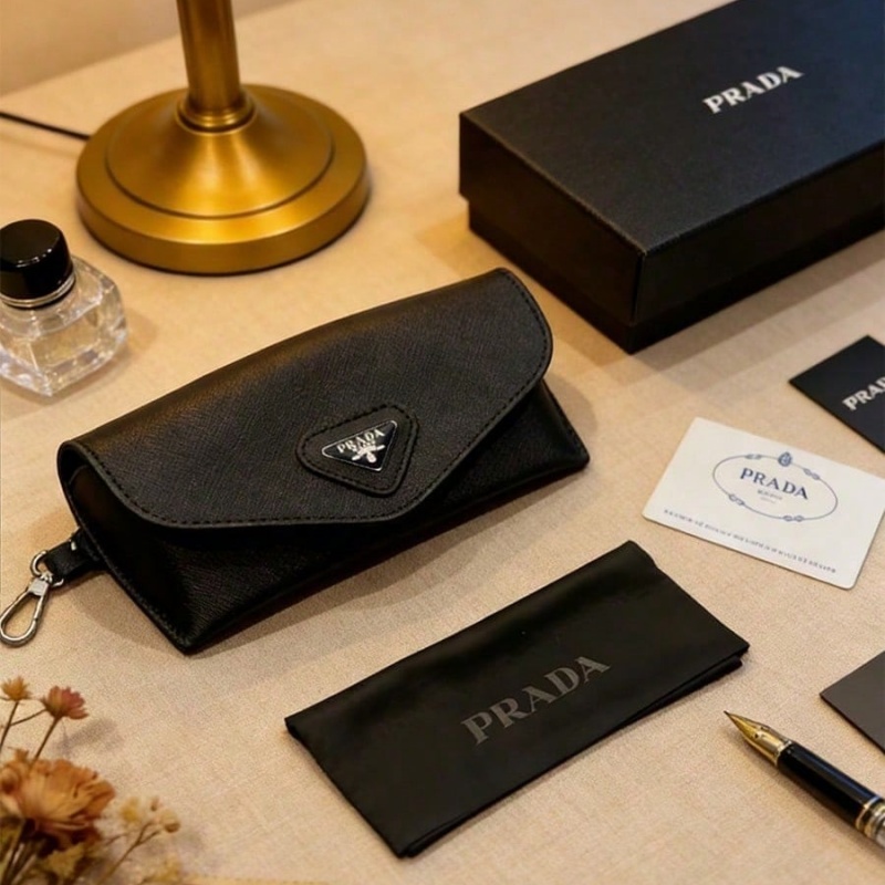 Women Bags Prada - 프라다 블랙 가죽 안경 케이스 고급