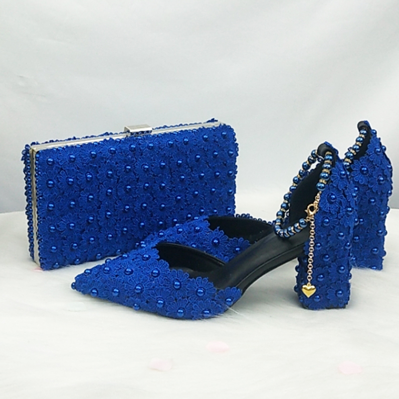 Women Bags For Party - 바오야팡 블루 화이트 비즈 스트랩 진주