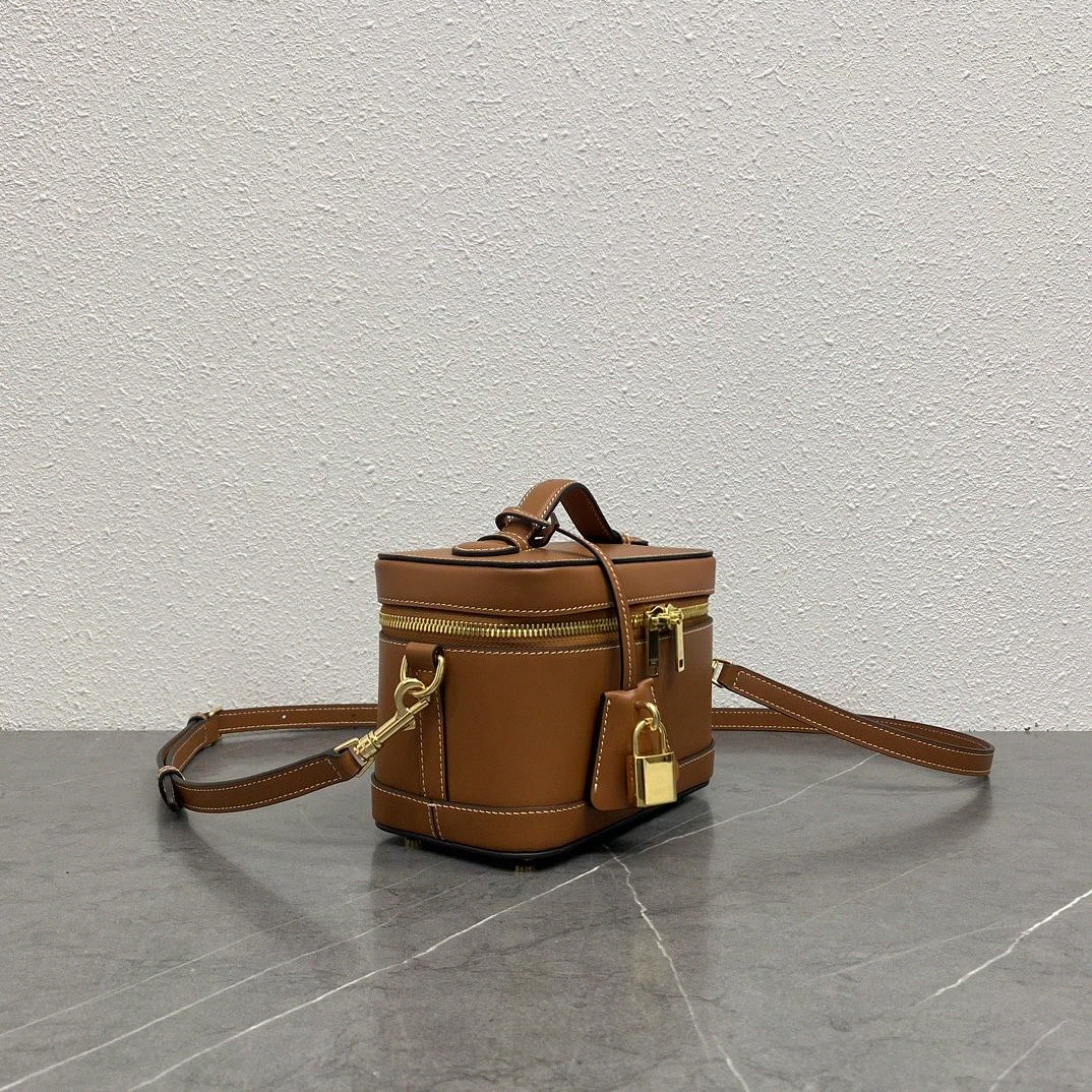 Women Vanity Bags - 레트로 브라운 가죽 미니 화장품 케이스