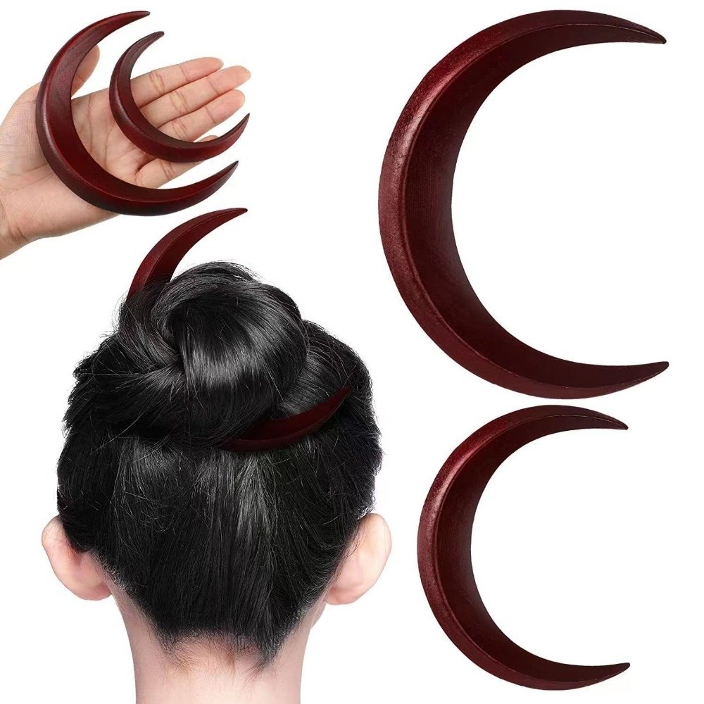패션 우아한 초승달 모양 헤어 포크, 솔리드 한푸 나무 - Half Moon Crescent 리뷰 및 가격