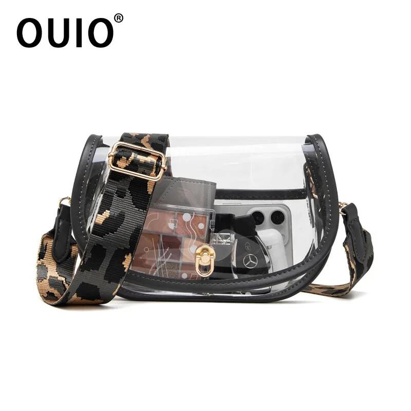 OUIO 전화 파우치 패션 클리어 PVC 새들 백 골드 - Women Bags Purses 리뷰 및 가격