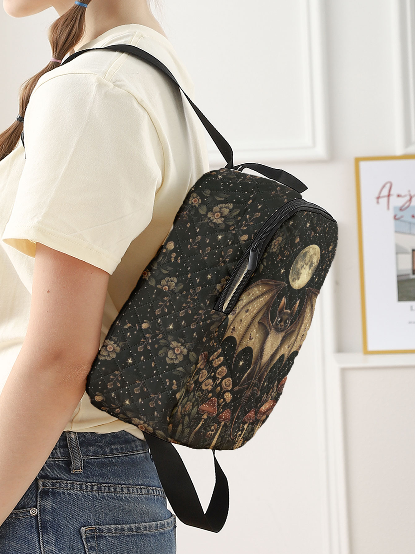 배트 문 머쉬룸 플로럴 프린트 퀼트 컴팩트 백팩, 야외 - Women'S Bags Going Out 리뷰 및 가격