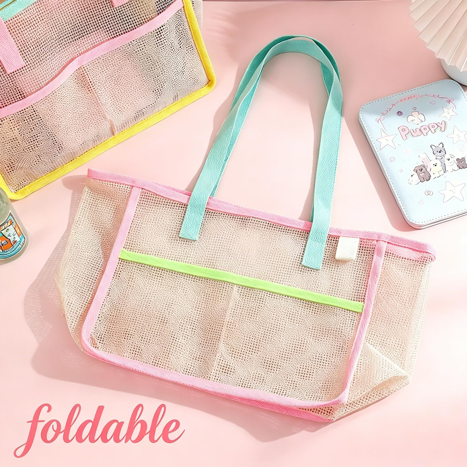 여성용 비치백, 화려한 접이식 그물망 모래 가방, 여행 - Women Bags Accessories 리뷰 및 가격