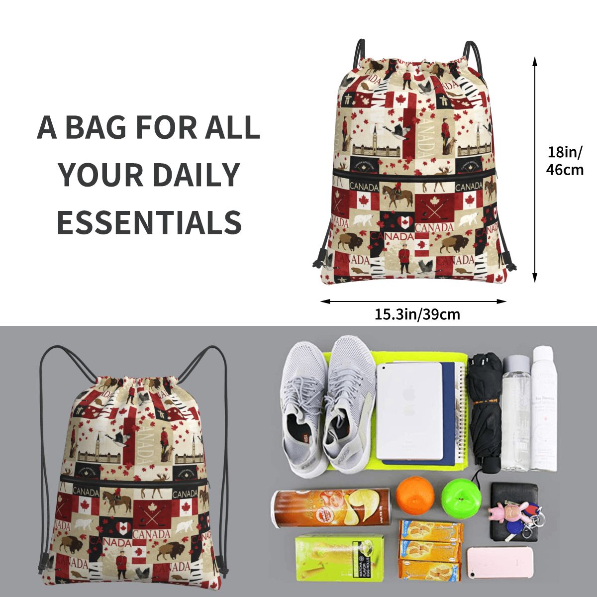 캐나다 국기 국가 문화 배낭 캐주얼 드로스트링 가방 잡 - Women Bags Canada 리뷰 및 가격