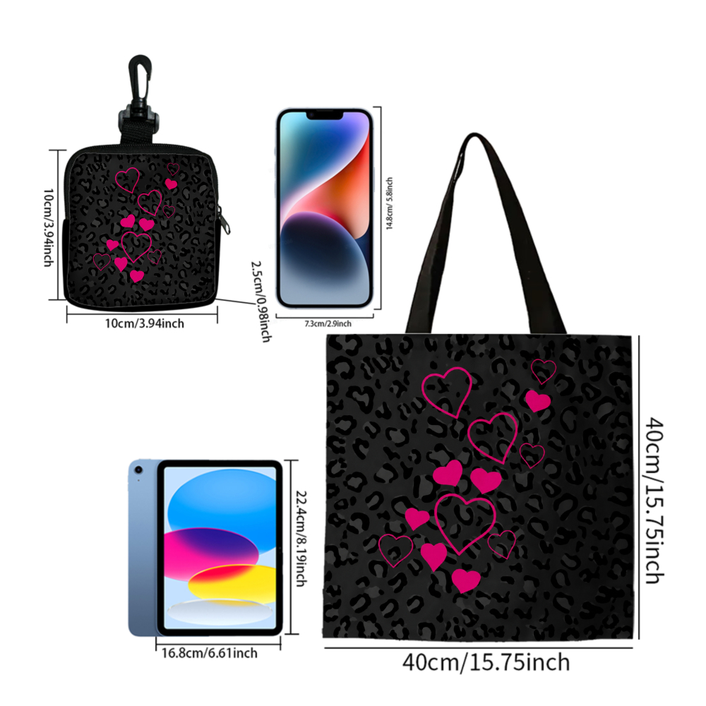 블랙 레오파드 프린트 핑크 하트 토트백과 동일한 동전  - Women Bags Purses 리뷰 및 가격